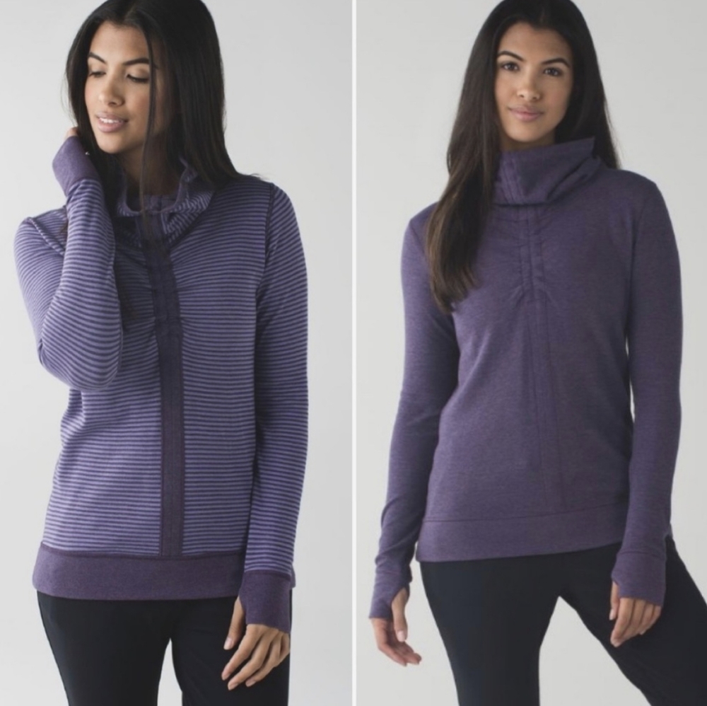 Lululemon reversible in-a-cinch purple striped cowl neck pullover